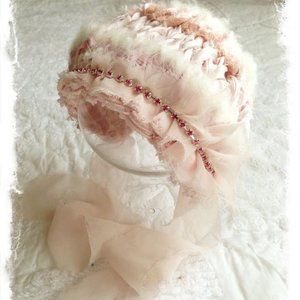 Gorgeous Hand Knitted Newborn Hat with Rhinestones